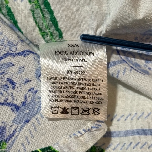 🌻 8 Oak Lane Ginger Jar Palm Button Down Sleep Shirt size XS/S Green & Blue - Picture 11 of 11